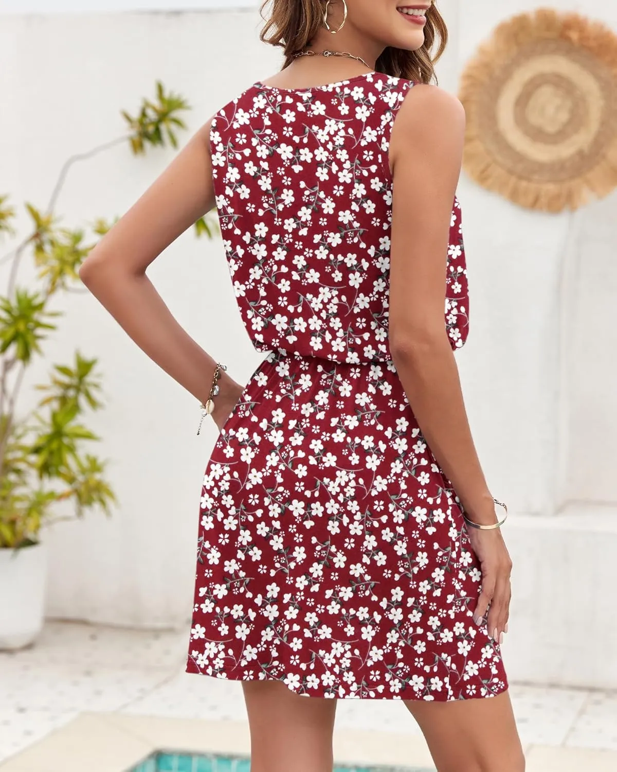 AUSELILY Women Summer Dress 2025 Casual Sleeveless Sundress Crew Neck Beach Short Dresses with Pockets