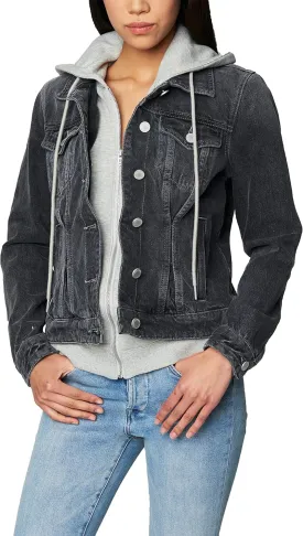[BLANKNYC] Womens Luxury Clothing Denim Trucker Jacket With Removable Hood