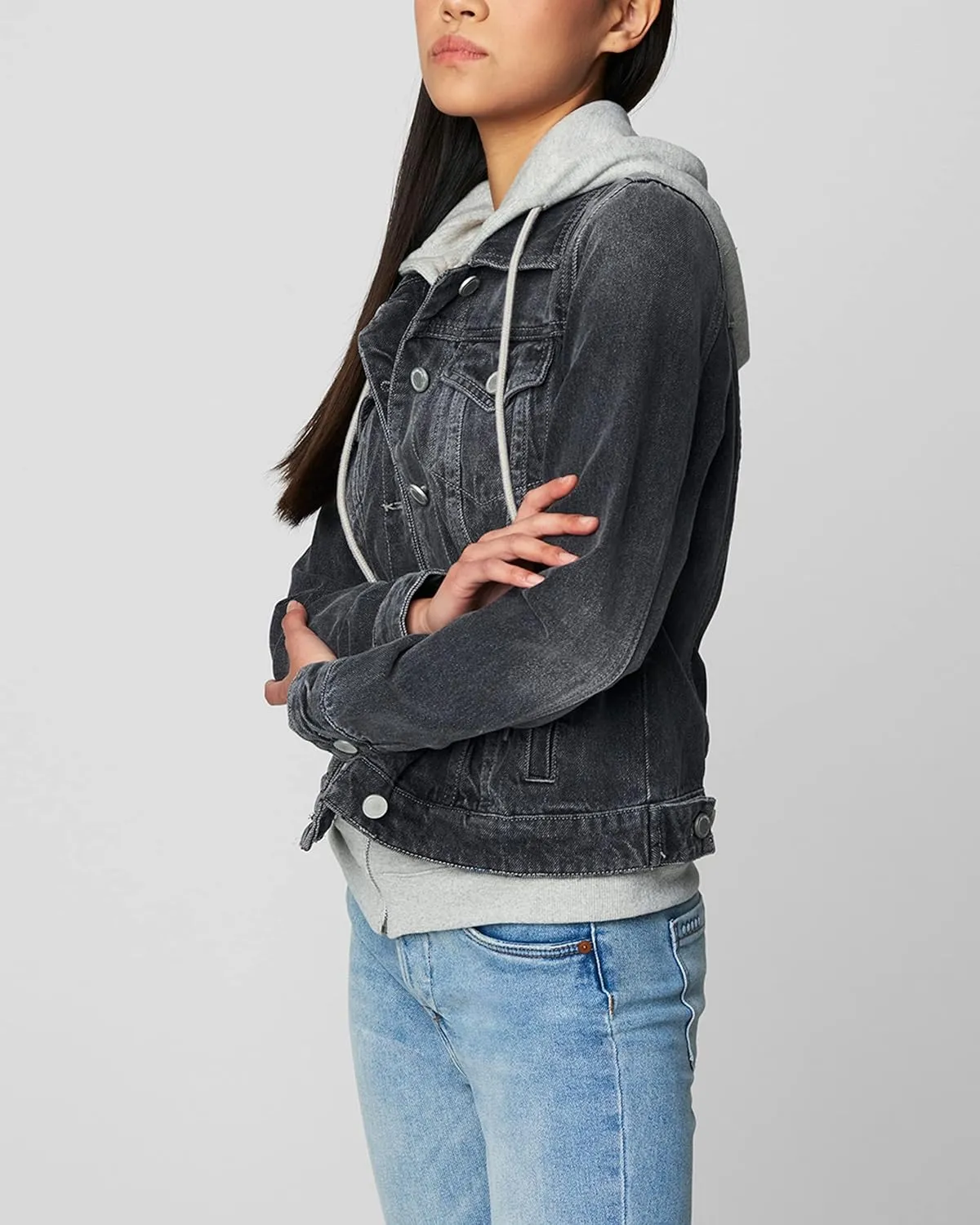 [BLANKNYC] Womens Luxury Clothing Denim Trucker Jacket With Removable Hood