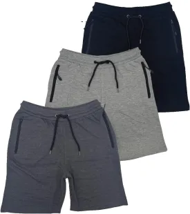 BROOKLYN VERTICAL Mens 3 Pack Fleece Cotton Active Jogger Shorts with Zipper Pockets and Drawstring | Size S-2XL