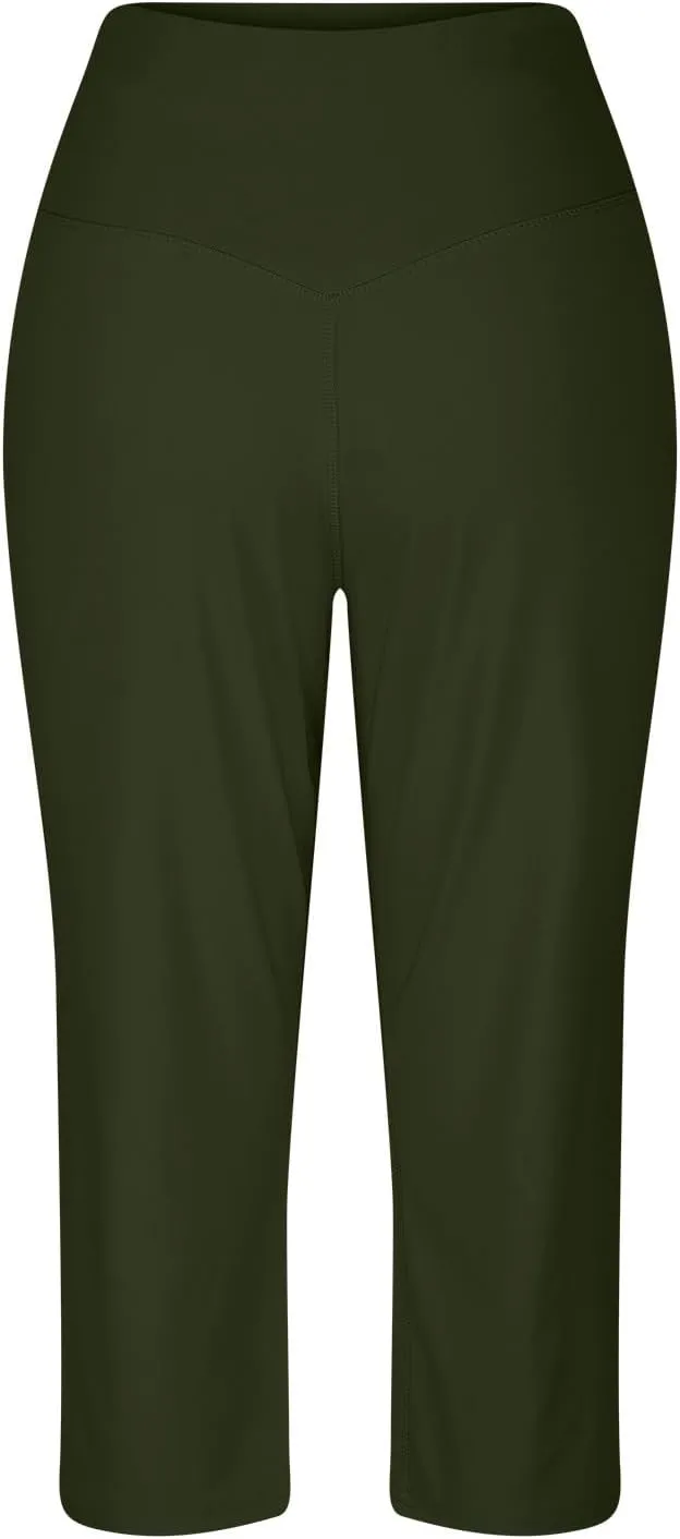 Capri Pants for Women Summer Wide Leg Capri Pants with Pockets Tummy Control Yoga Capris Plus Size Cropped Pants