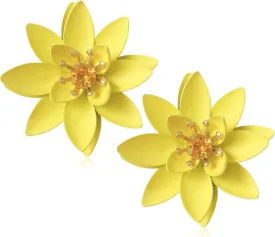Chic Cute Boho Matte Flower Statement Stud Earrings with Gold Flower Bud for Women Sister Mom Lover and Friends