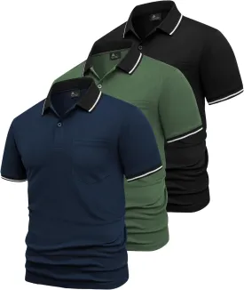 GEEK LIGHTING 3 Pack Mens Polo Shirts Short Sleeve Athletic Polo for Men Casual Moisture Wicking T-Shirts with Pocket
