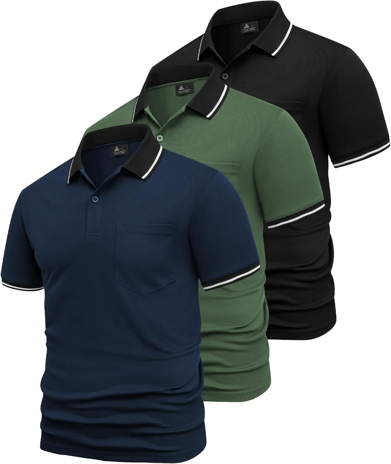 GEEK LIGHTING 3 Pack Mens Polo Shirts Short Sleeve Athletic Polo for Men Casual Moisture Wicking T-Shirts with Pocket