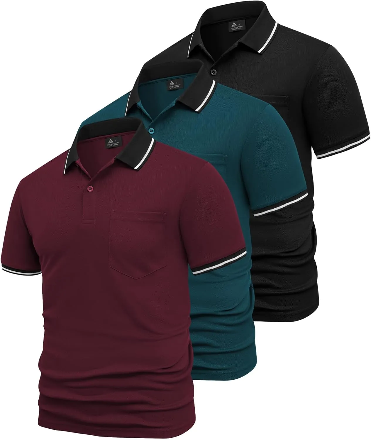 GEEK LIGHTING 3 Pack Mens Polo Shirts Short Sleeve Athletic Polo for Men Casual Moisture Wicking T-Shirts with Pocket