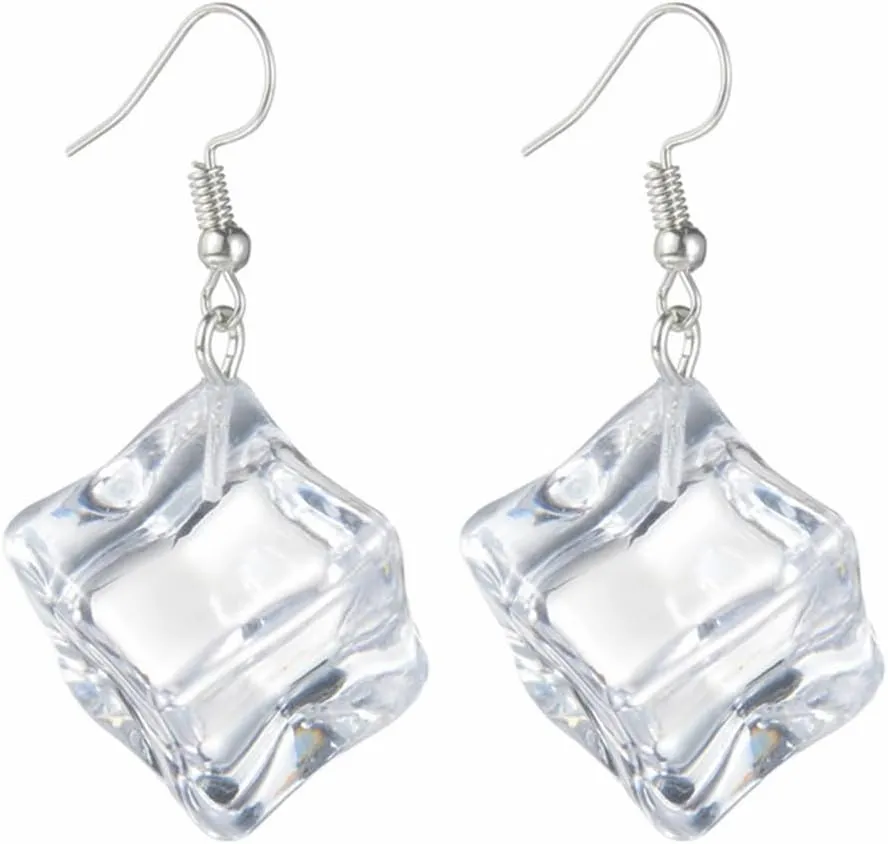 Ice Cube Acrylic Earrings Funny Irregular Clear Crystal 3D Long Transparent Square Geometric Lightweight Dangle Drop Earrings for Women Minimalist Hot Summer Holiday Christmas Unique Trendy Jewelry Gifts