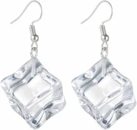 Ice Cube Acrylic Earrings Funny Irregular Clear Crystal 3D Long Transparent Square Geometric Lightweight Dangle Drop Earrings for Women Minimalist Hot Summer Holiday Christmas Unique Trendy Jewelry Gifts