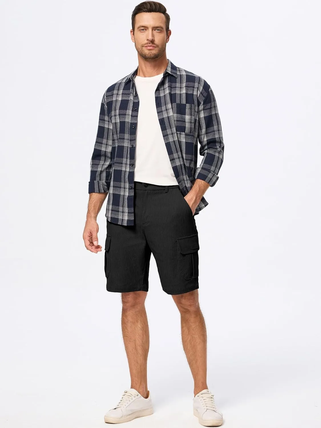 JMIERR Mens Cargo Shorts Corduroy Casual Elastic Waist Lightweight Outdoor Hiking Work Short