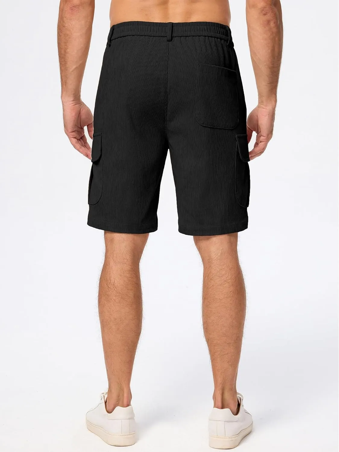 JMIERR Mens Cargo Shorts Corduroy Casual Elastic Waist Lightweight Outdoor Hiking Work Short