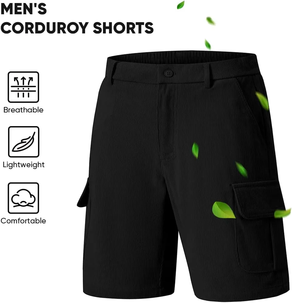 JMIERR Mens Cargo Shorts Corduroy Casual Elastic Waist Lightweight Outdoor Hiking Work Short