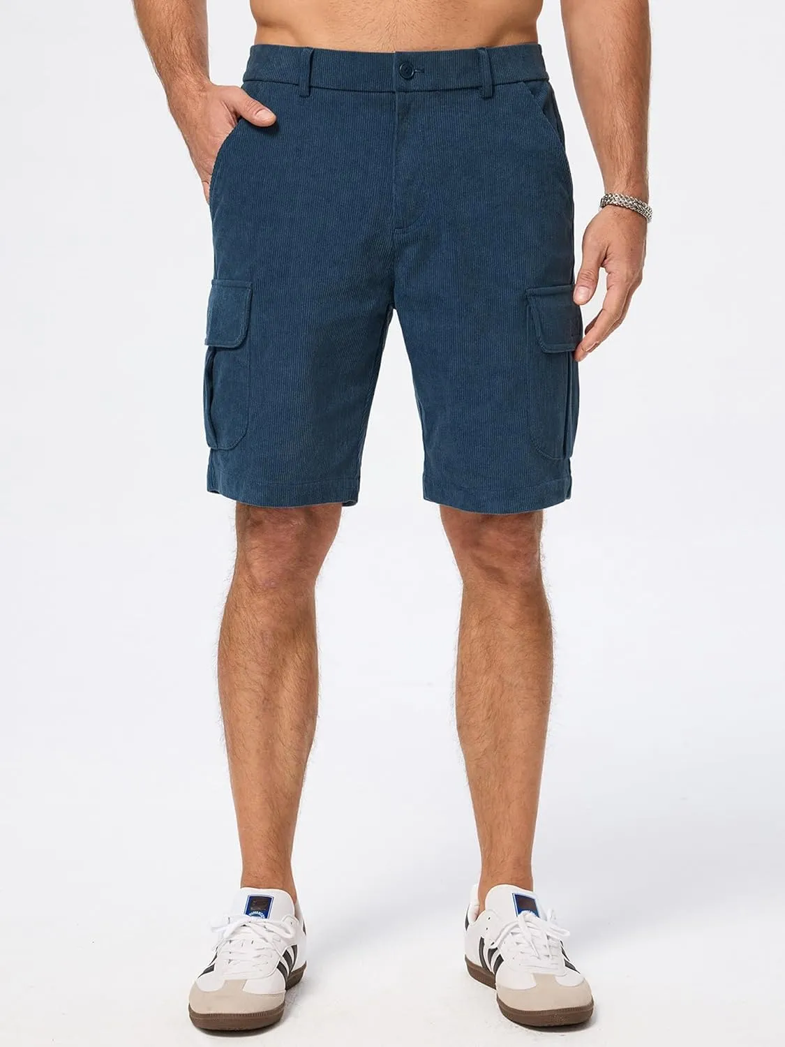 JMIERR Mens Cargo Shorts Corduroy Casual Elastic Waist Lightweight Outdoor Hiking Work Short
