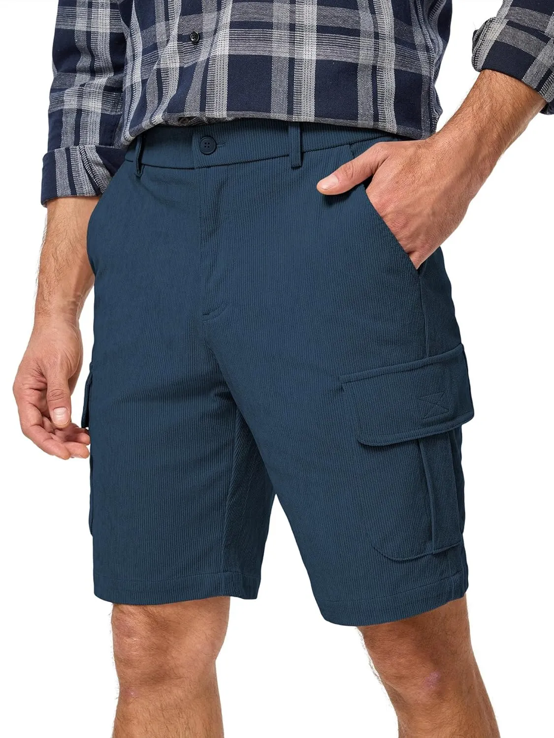 JMIERR Mens Cargo Shorts Corduroy Casual Elastic Waist Lightweight Outdoor Hiking Work Short
