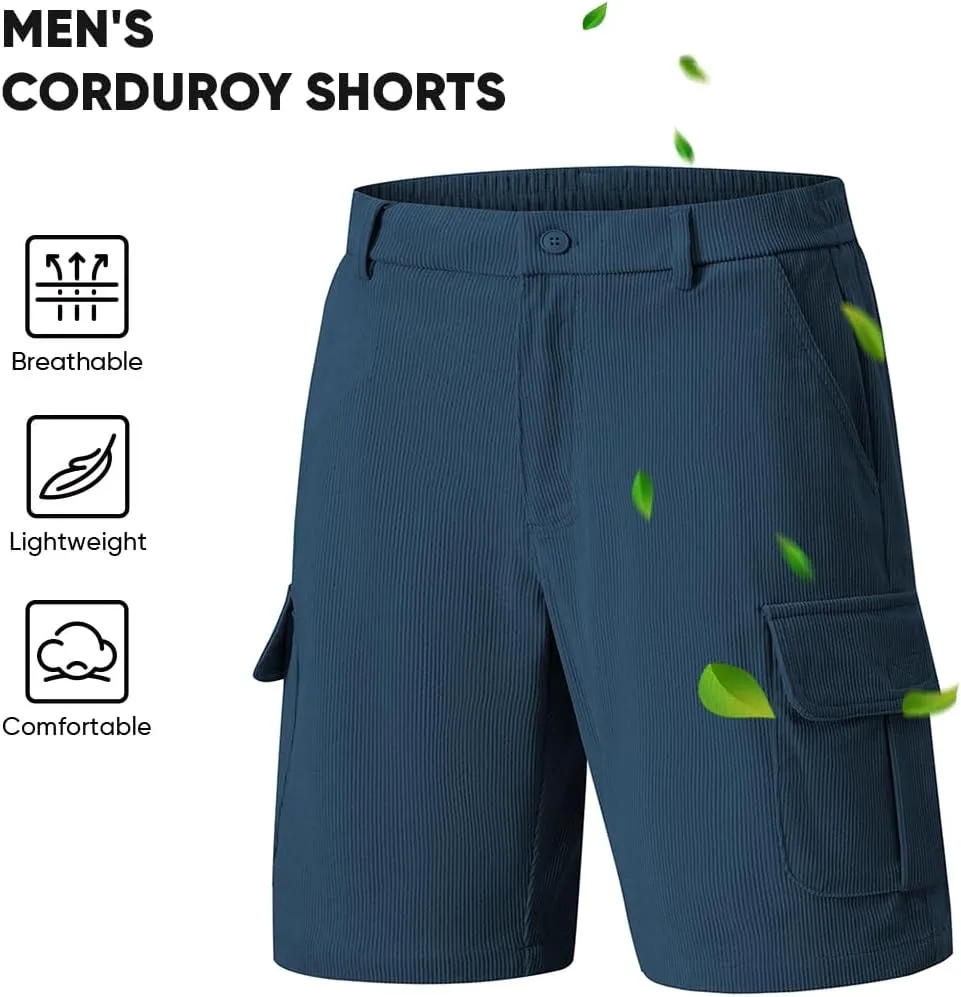 JMIERR Mens Cargo Shorts Corduroy Casual Elastic Waist Lightweight Outdoor Hiking Work Short