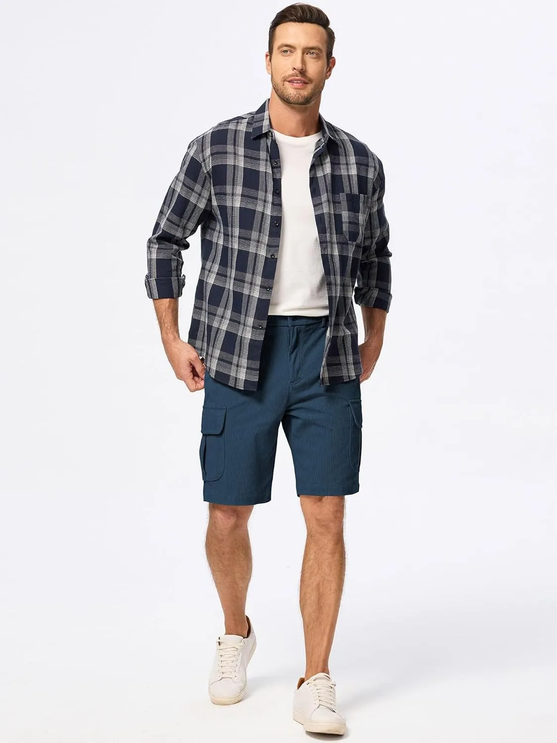 JMIERR Mens Cargo Shorts Corduroy Casual Elastic Waist Lightweight Outdoor Hiking Work Short