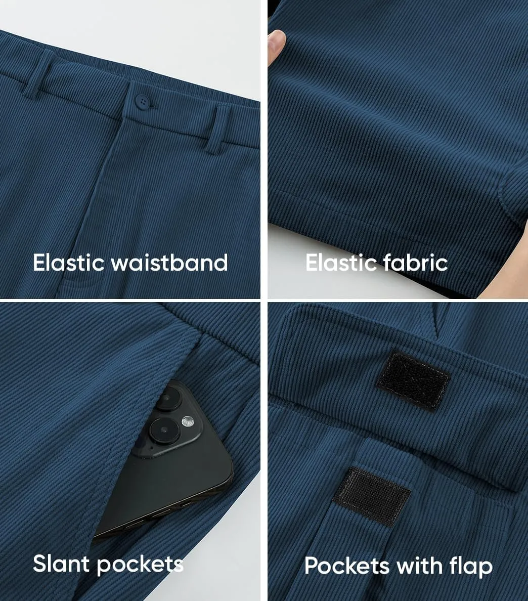 JMIERR Mens Cargo Shorts Corduroy Casual Elastic Waist Lightweight Outdoor Hiking Work Short