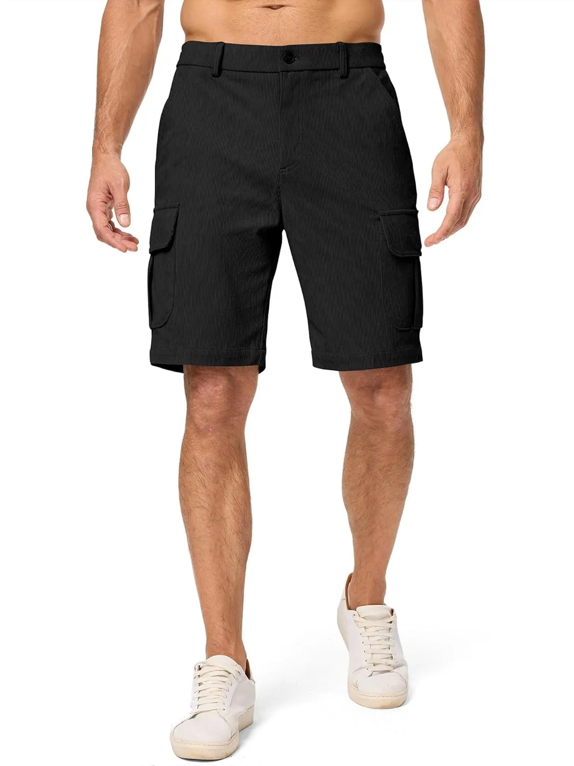 JMIERR Mens Cargo Shorts Corduroy Casual Elastic Waist Lightweight Outdoor Hiking Work Short