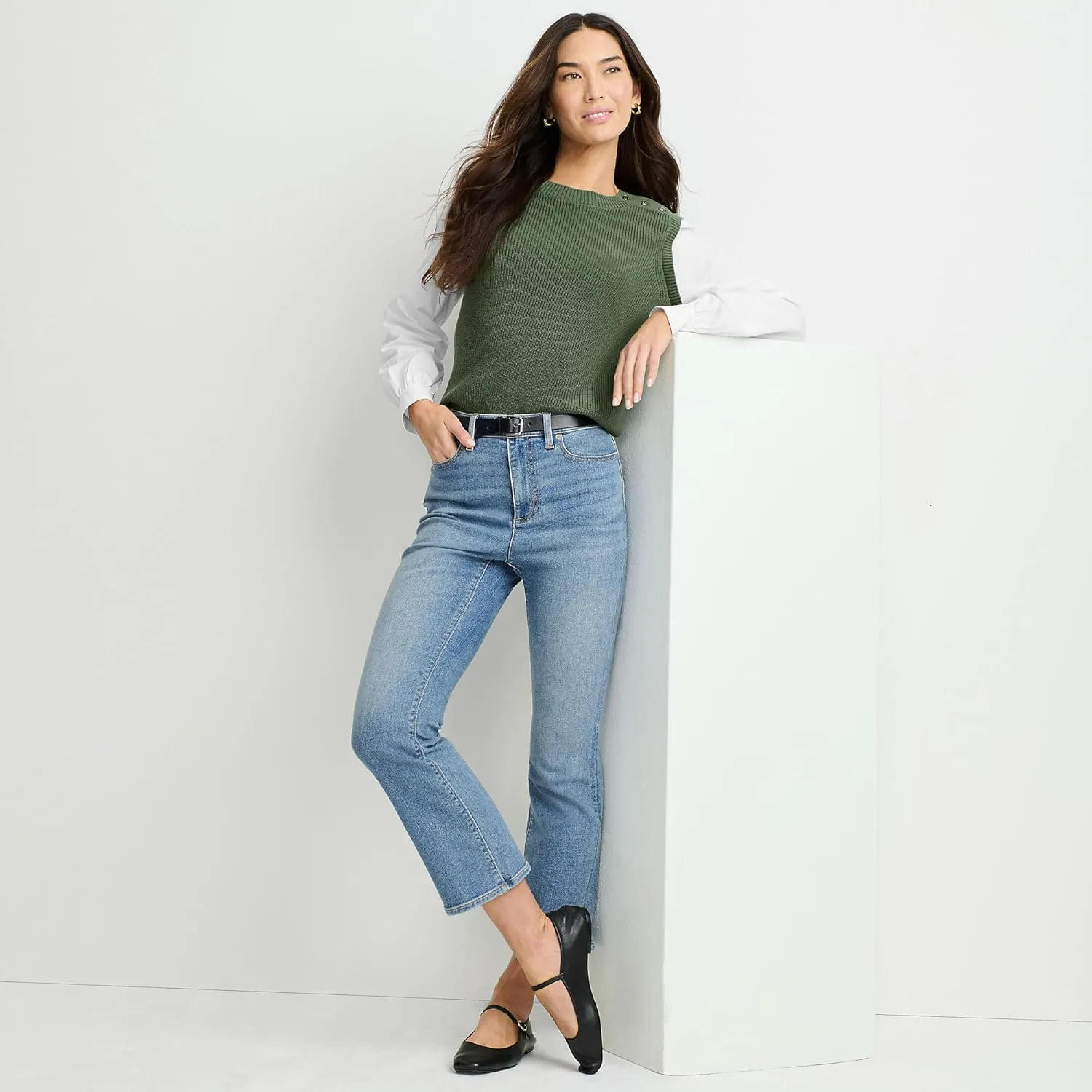 Lands' End Women's Recover Denim High Rise Kick Flare Crop Jeans