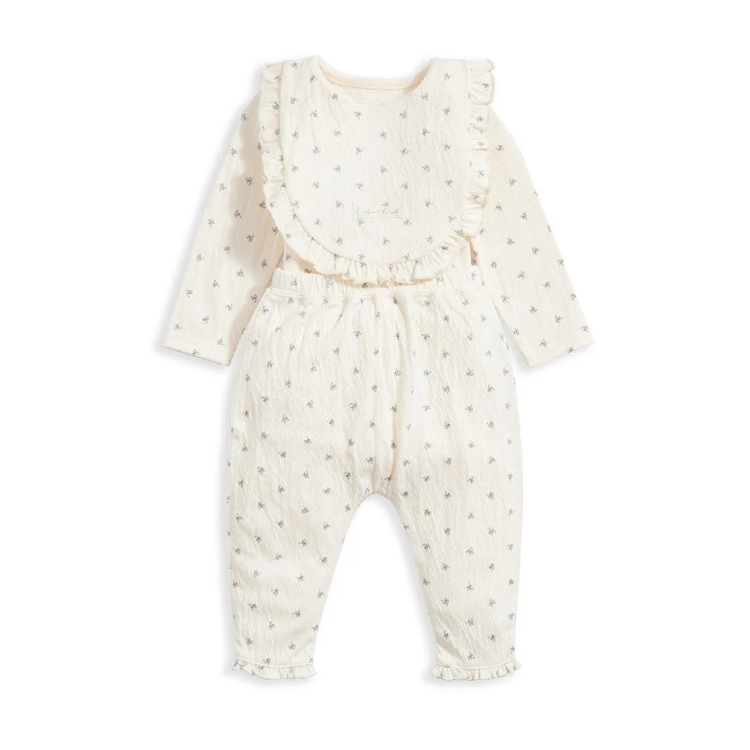 Mamas and Papas Blue Floral Top, Print Pants & Bib - 3 Piece Set