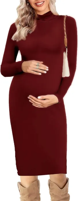 Maternity Dresses for Women Winter Long Sleeve Maternity Bodycon Dress for Baby Shower Maternity Photoshoot