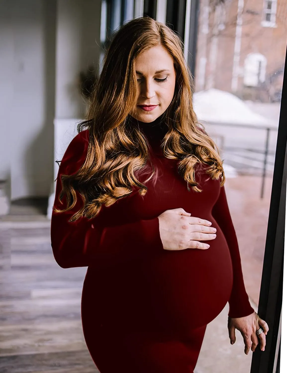 Maternity Dresses for Women Winter Long Sleeve Maternity Bodycon Dress for Baby Shower Maternity Photoshoot