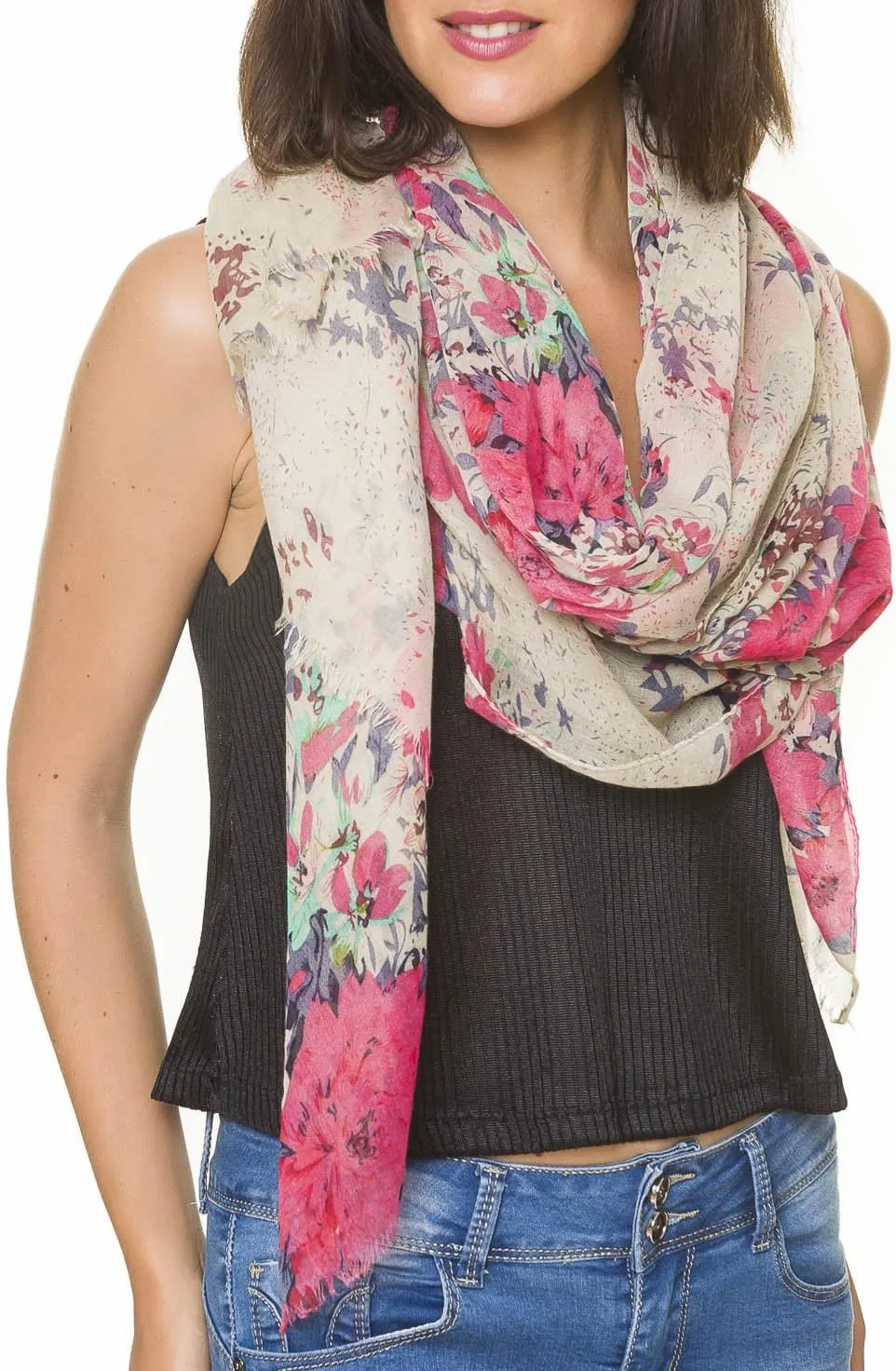 MELIFLUOS DESIGNED IN SPAIN Scarf for Women Lightweight Floral Flower Scarves for Summer Fall Shawl Wrap