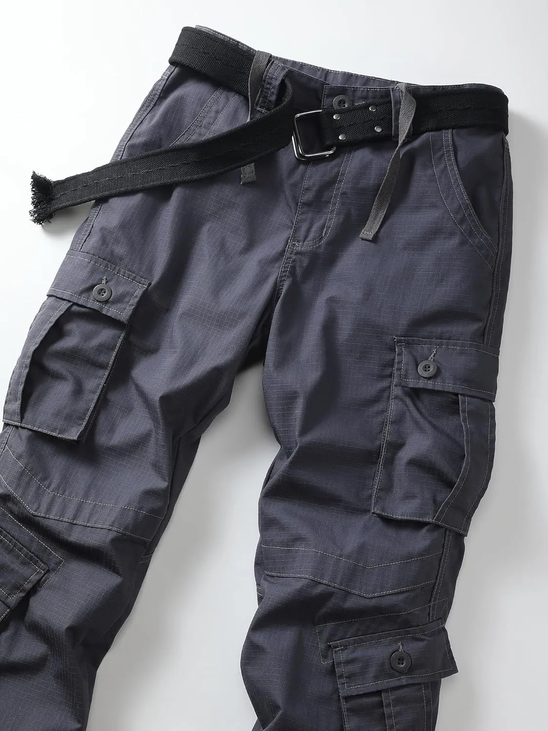 Men's Camo Cargo Work Pants Ripstop Lightweight Wild Army Military BDU Outdoor Trousers with 8 Pocktets (No Belt)