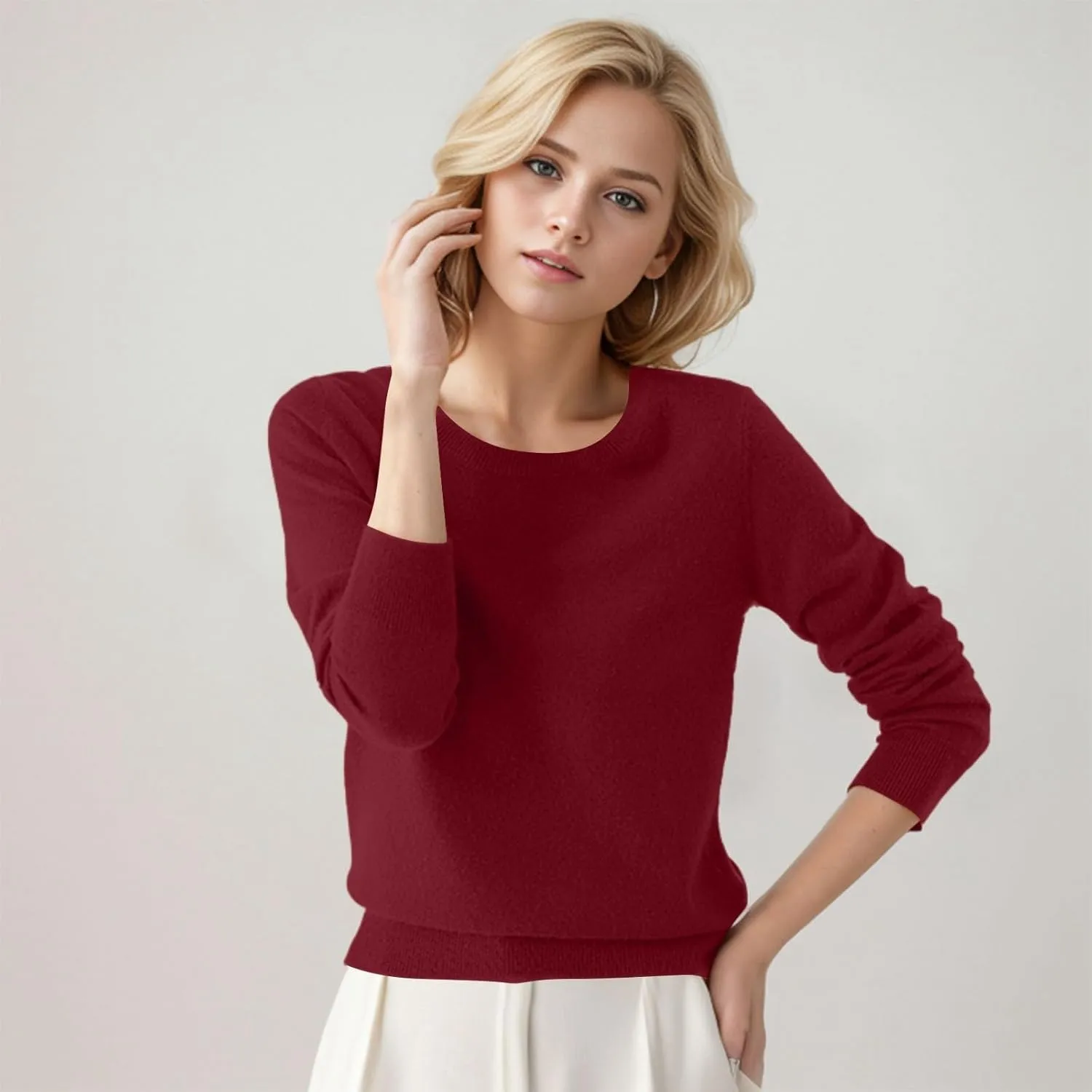 Merino Wool T Shirts for Women Soft Wool Base Layer Shirt Tops Crewneck Long Sleeve Travel Hiking Sweater