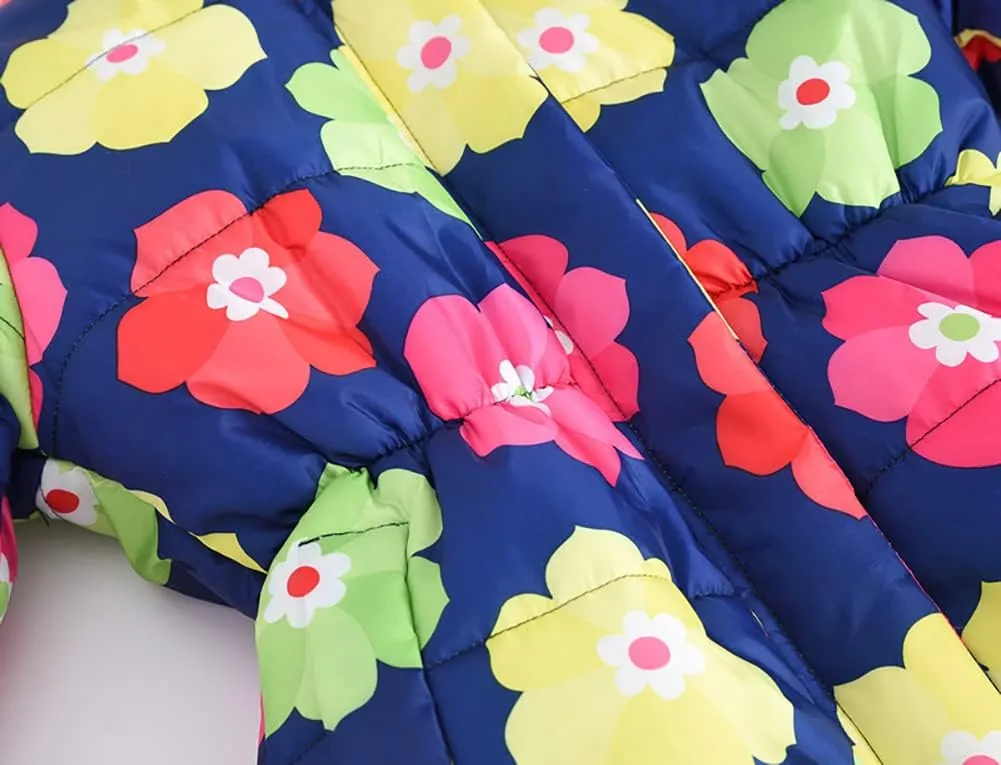 ODIZLI Kids Girls Boys Light Puffer Floral Print Faux Fur Hoodie Zip Up Fleece Fall Winter Jacket