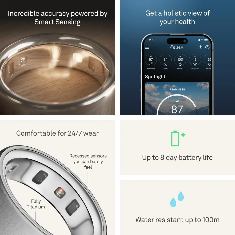 Oura Ring 4 - Brushed Silver - Size 10 - Smart Ring - Size First with Oura Ring 4 Sizing Kit - Sleep Tracking Wearable - Heart Rate - Fitness Tracker - Up to 8 Days of Battery Life