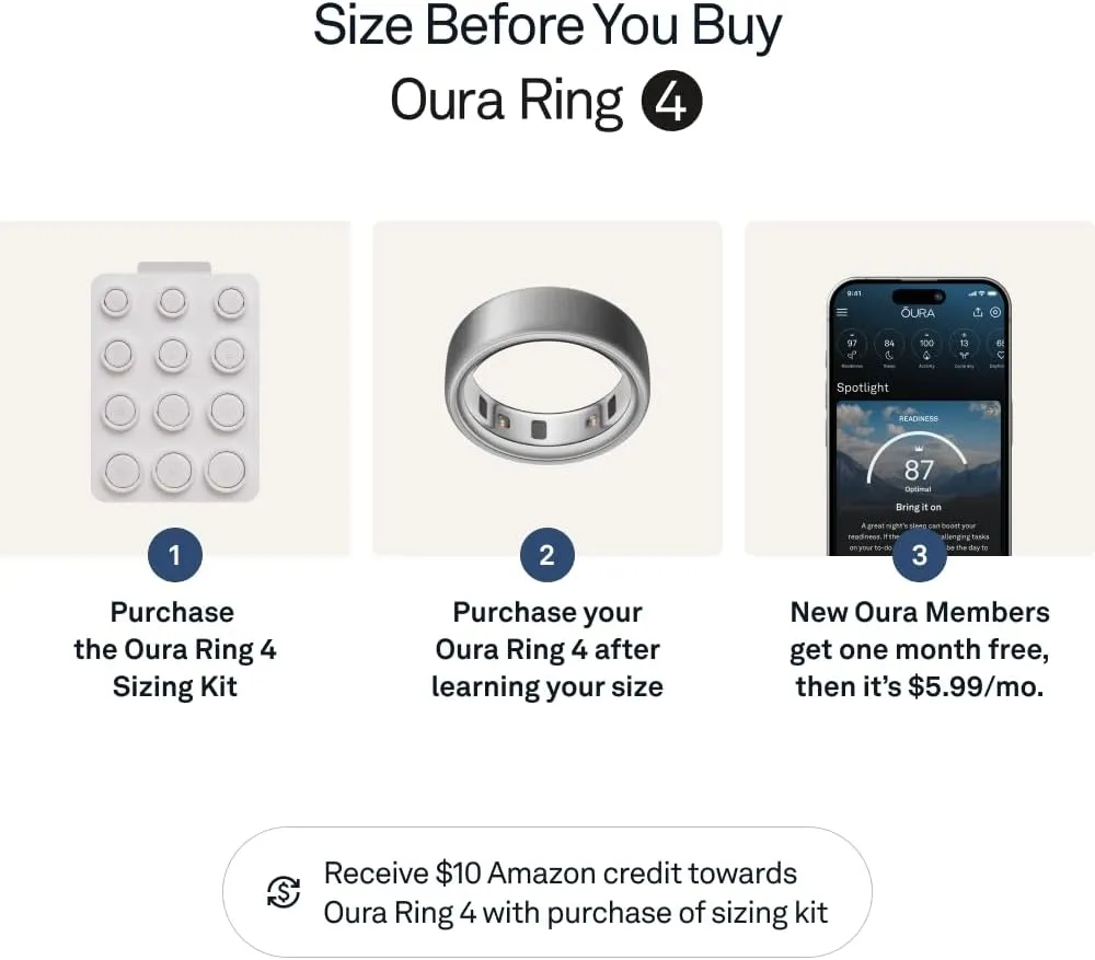 Oura Ring 4 - Brushed Silver - Size 10 - Smart Ring - Size First with Oura Ring 4 Sizing Kit - Sleep Tracking Wearable - Heart Rate - Fitness Tracker - Up to 8 Days of Battery Life