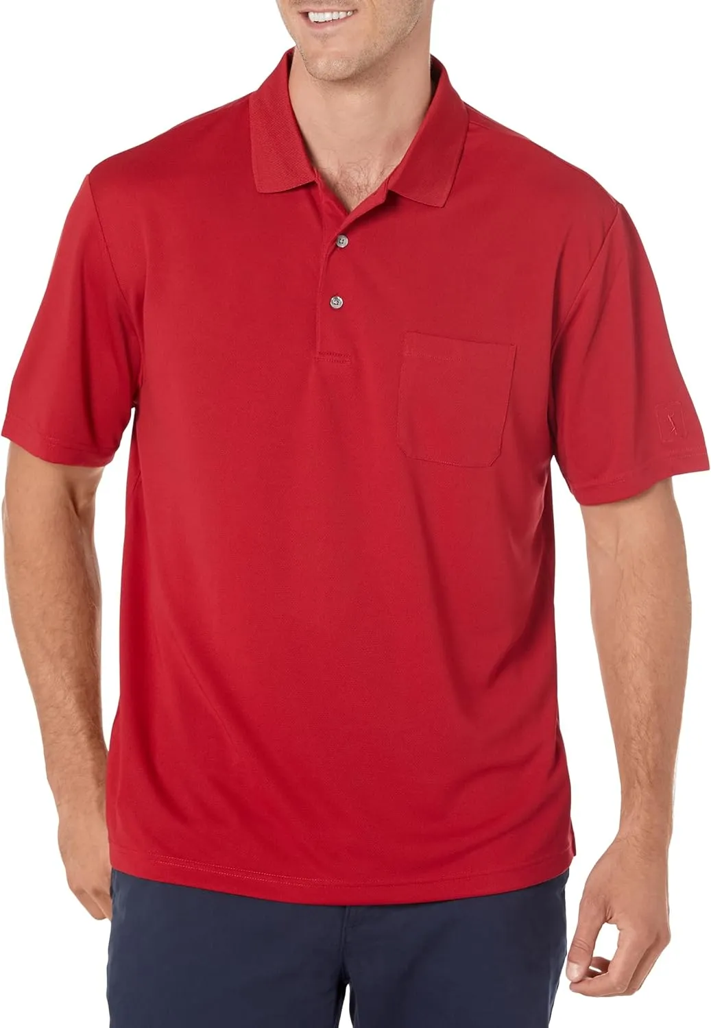 PGA TOUR Men's Short Sleeve Airflux Solid Polo Shirt with Pocket