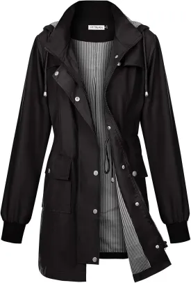 PITINAN Rain Jackets For Women Waterproof Rain Coats with Hood Lightweight Windbreaker Outdoor Womens Raincoats