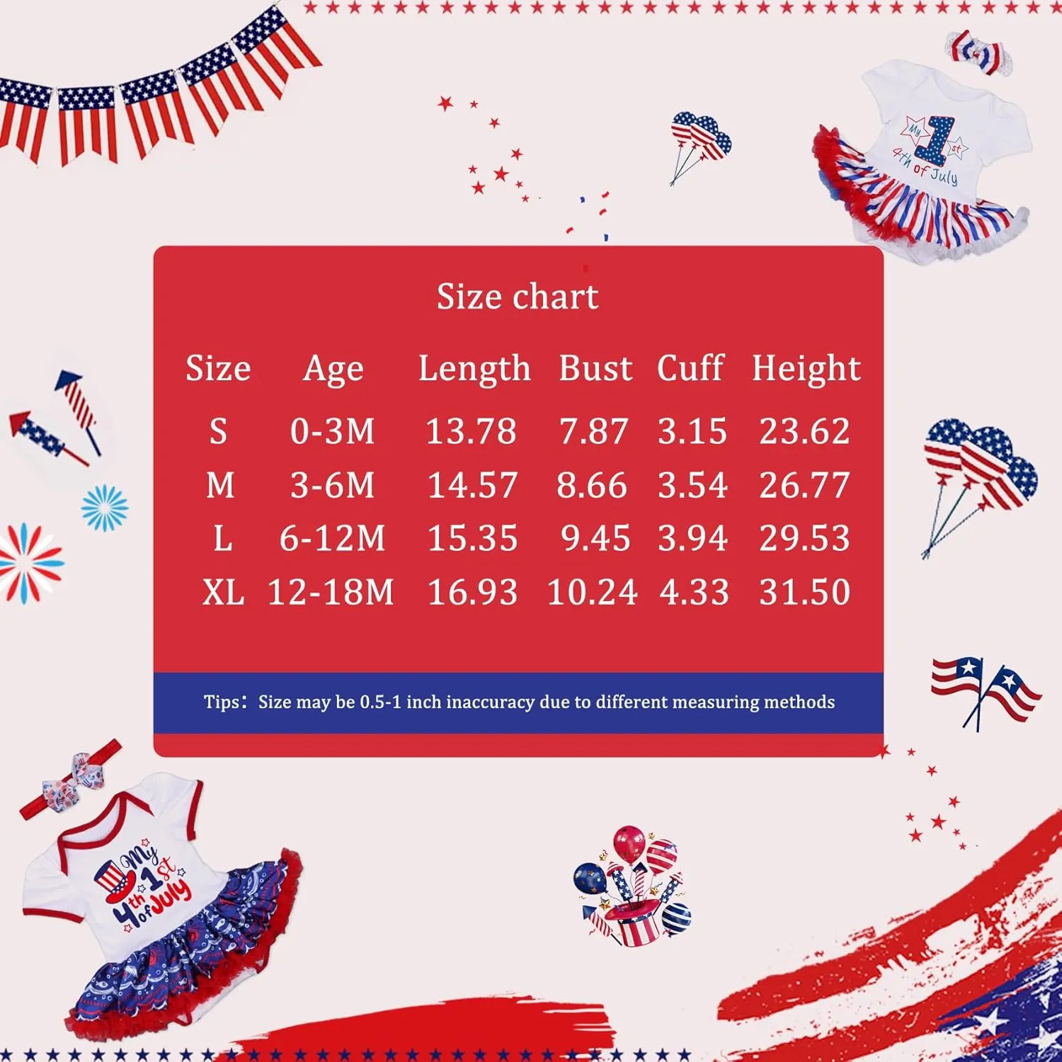 RONGTAI My First 4th of July Baby Girl Outfit Independence Day Tutu Skirt Short Headband Set 0-18 Months