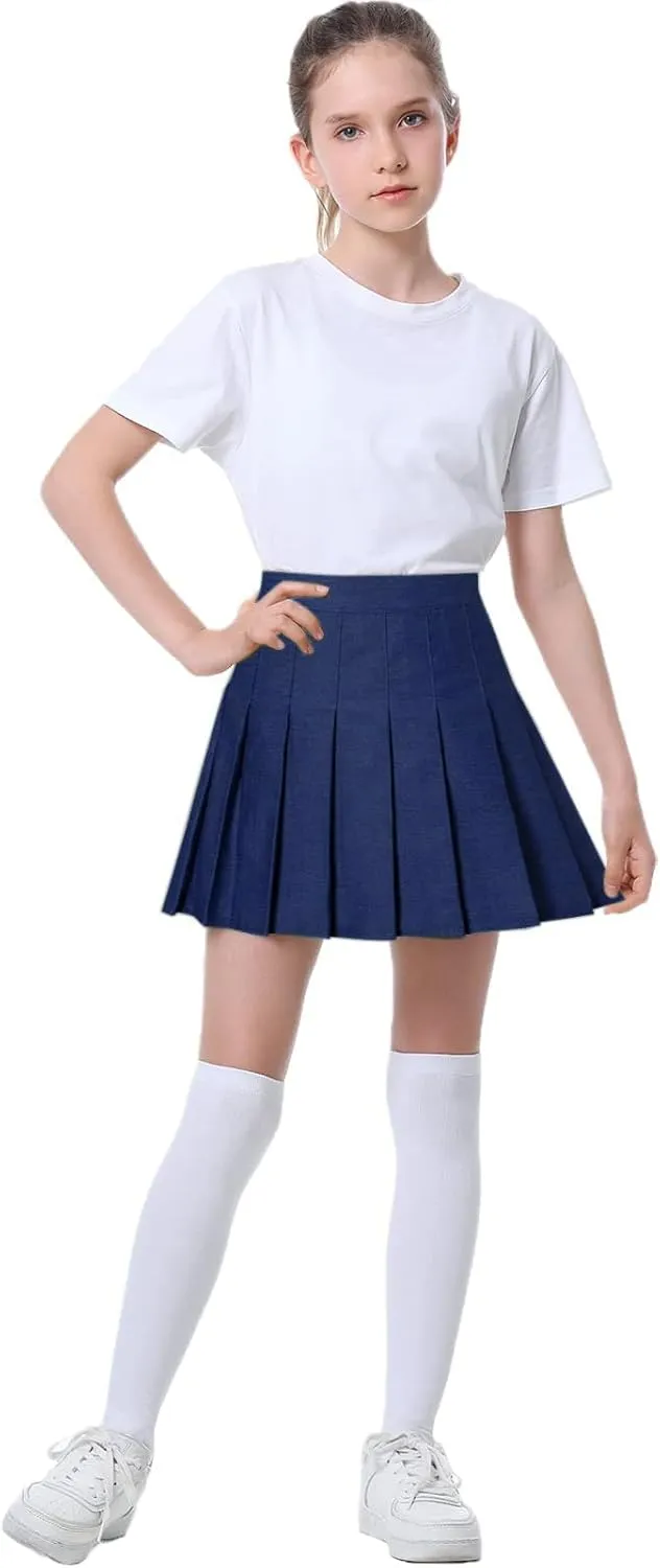 SANGTREE Women Girls Pleated Skirts with Shorts, Elastic Waist Uniform Plus Size Tennis Casual Skirt, 2 Years - US 4XL