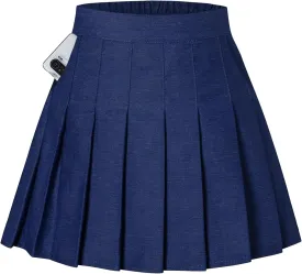 SANGTREE Women Girls Pleated Skirts with Shorts, Elastic Waist Uniform Plus Size Tennis Casual Skirt, 2 Years - US 4XL