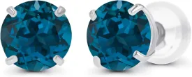 Solid 14K Yellow or White or Rose Gold 6mm Round Genuine Birthstone Gemstone Prong Set Stud Earrings For Women