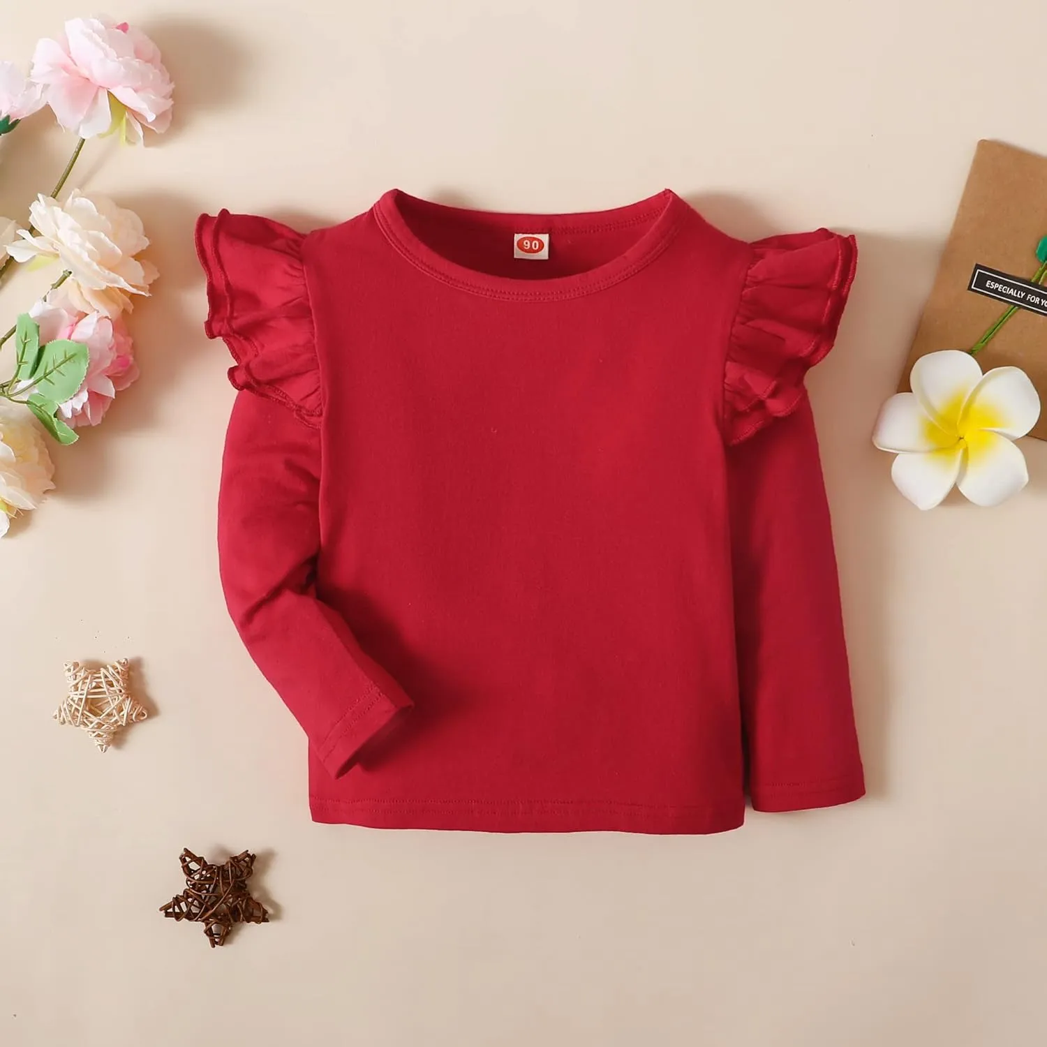Toddler Baby Girl Solid Color T Shirt Kids Blouse Basic Plain Ruffle Top Cotton Casual Clothes