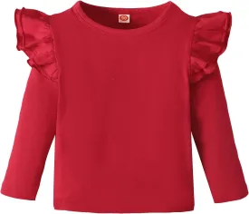 Toddler Baby Girl Solid Color T Shirt Kids Blouse Basic Plain Ruffle Top Cotton Casual Clothes