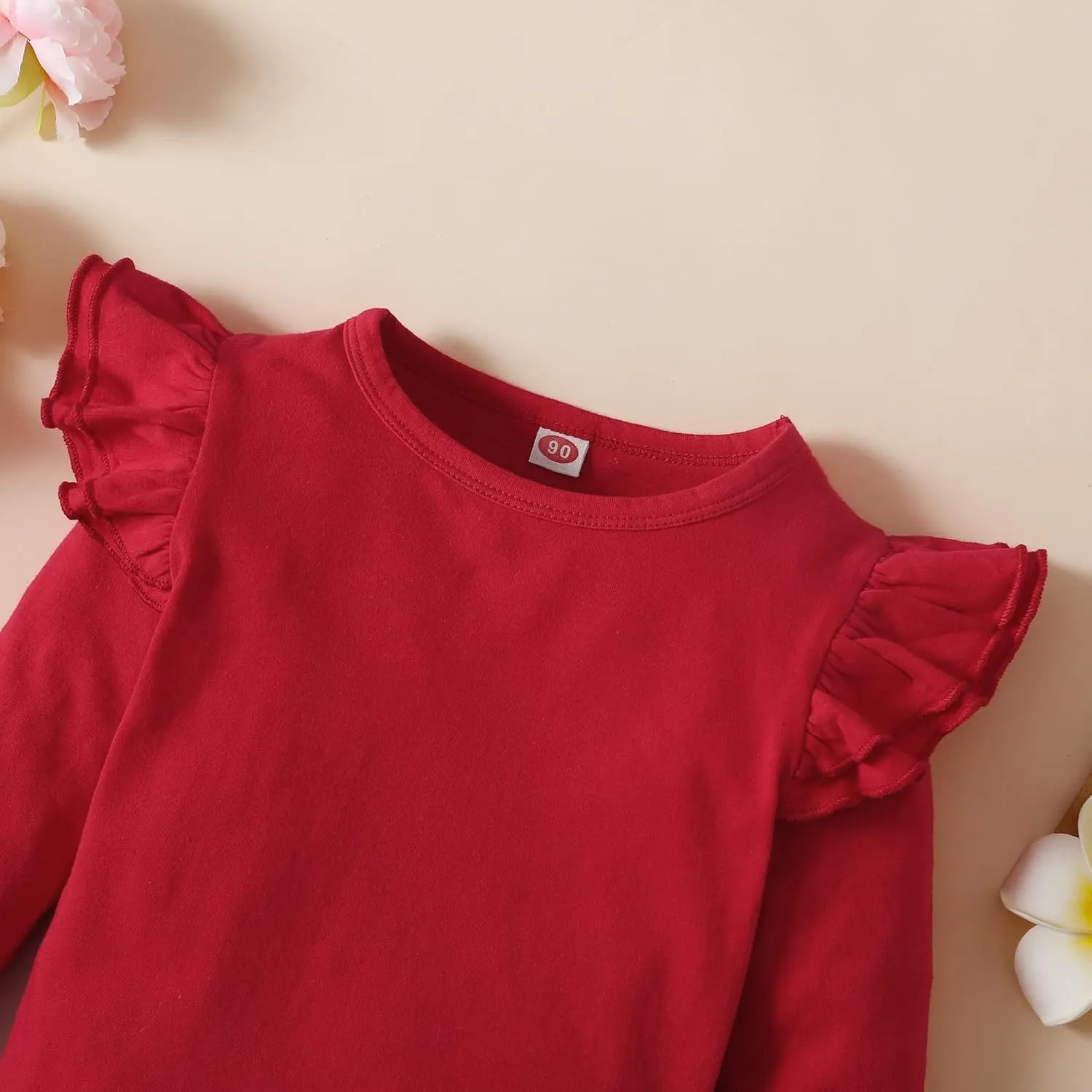 Toddler Baby Girl Solid Color T Shirt Kids Blouse Basic Plain Ruffle Top Cotton Casual Clothes