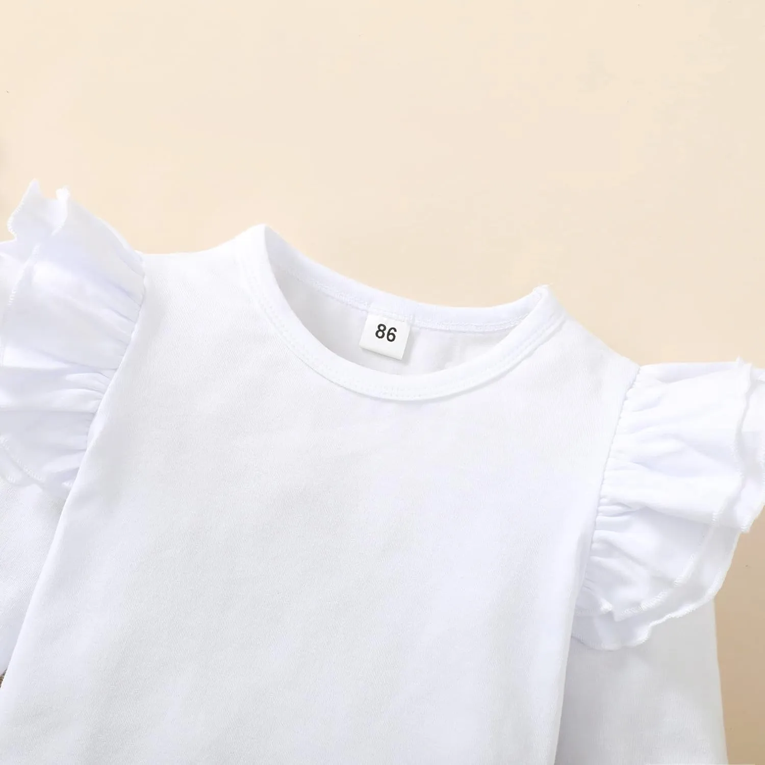 Toddler Baby Girl Solid Color T-Shirt Kids Blouse Plain Ruffle Sleeve Top Cotton Casual Clothes