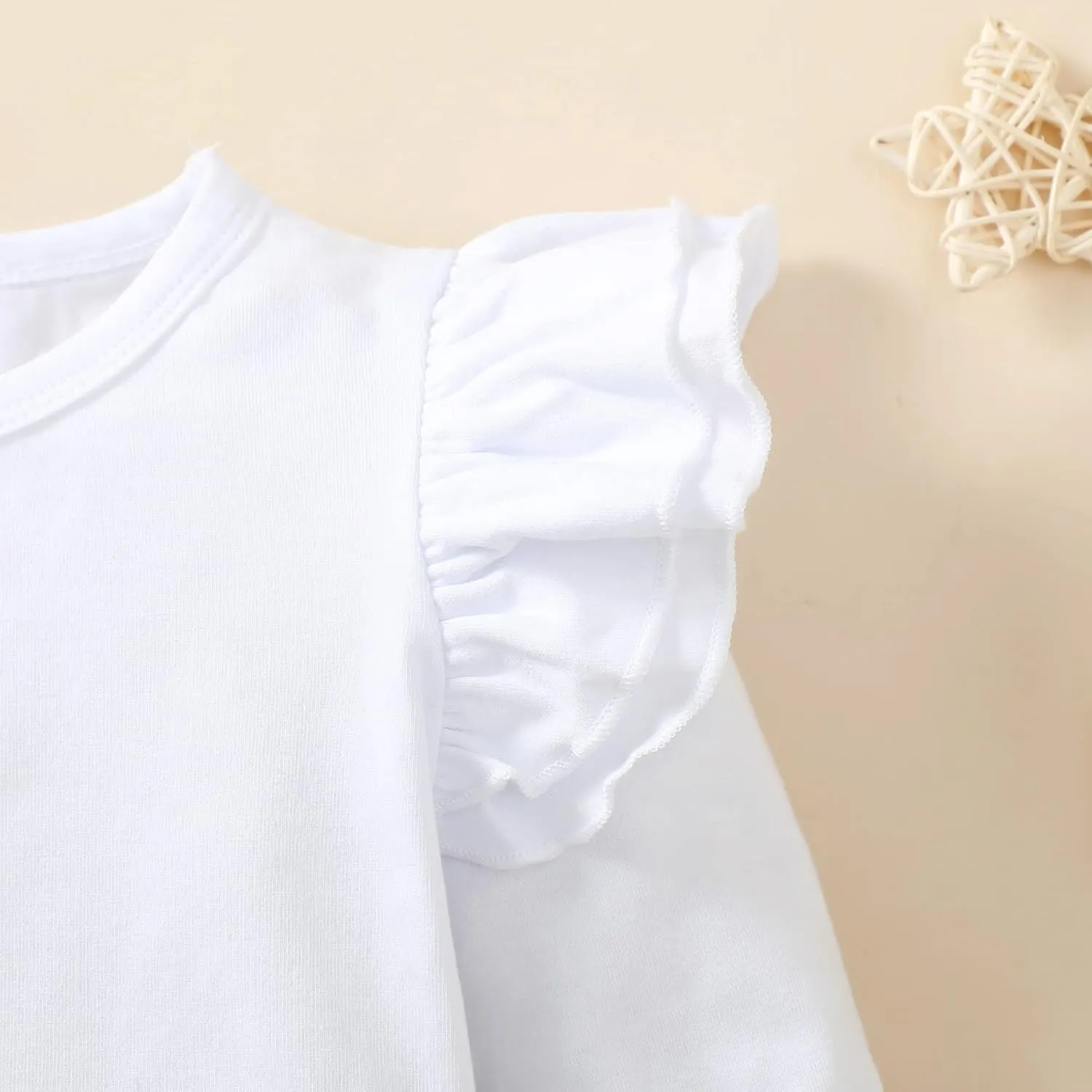 Toddler Baby Girl Solid Color T-Shirt Kids Blouse Plain Ruffle Sleeve Top Cotton Casual Clothes