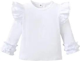 Toddler Baby Girl Solid Color T-Shirt Kids Blouse Plain Ruffle Sleeve Top Cotton Casual Clothes