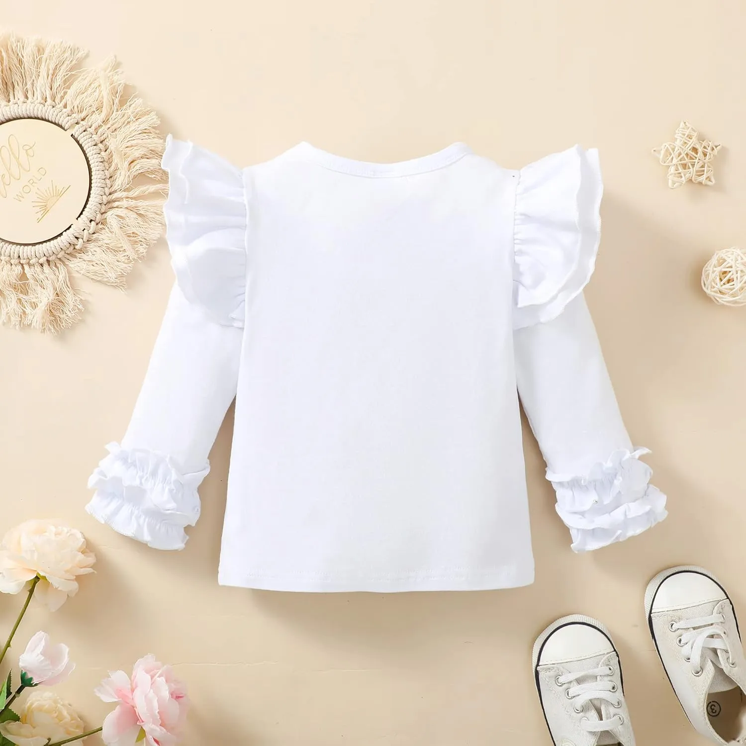 Toddler Baby Girl Solid Color T-Shirt Kids Blouse Plain Ruffle Sleeve Top Cotton Casual Clothes