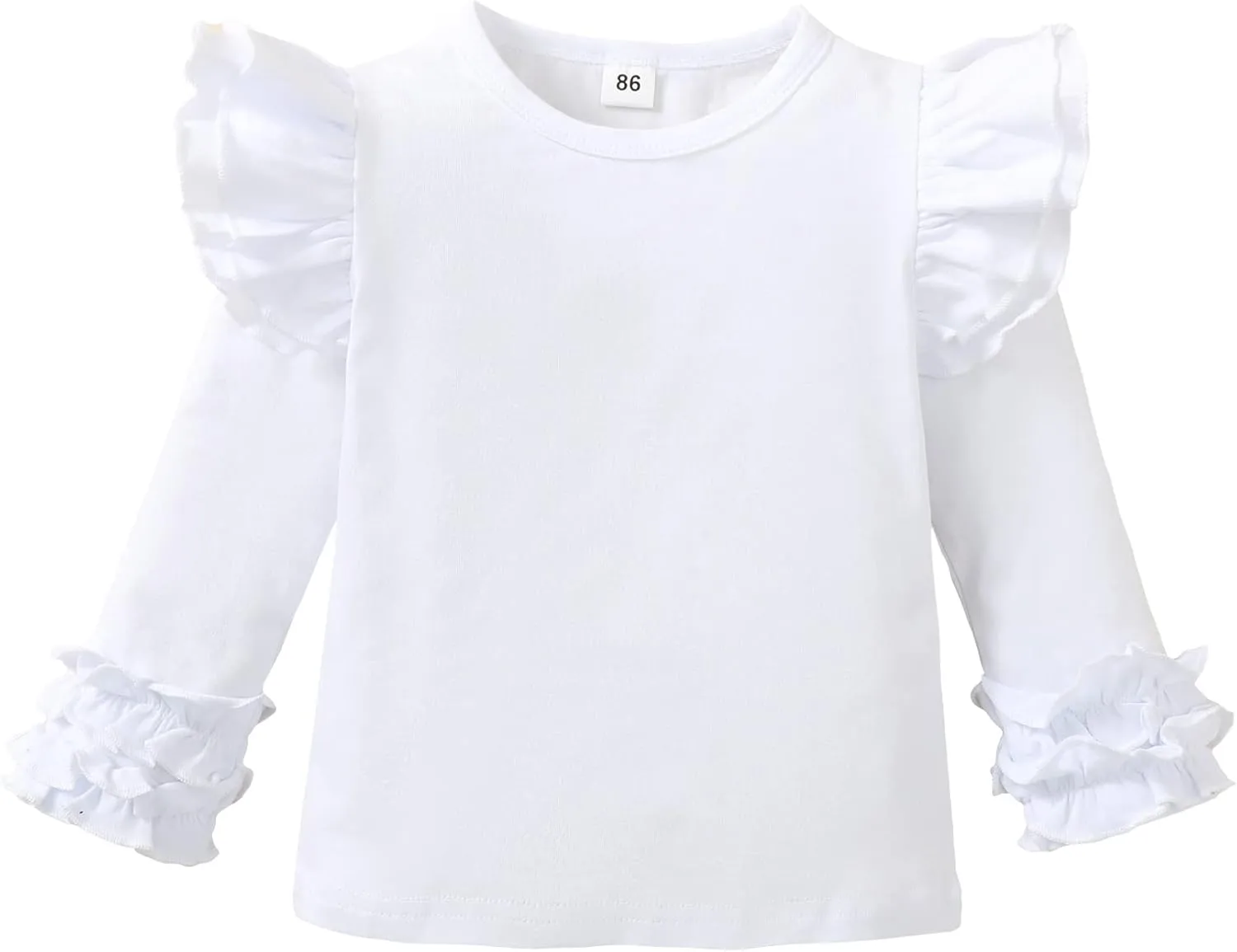 Toddler Baby Girl Solid Color T-Shirt Kids Blouse Plain Ruffle Sleeve Top Cotton Casual Clothes