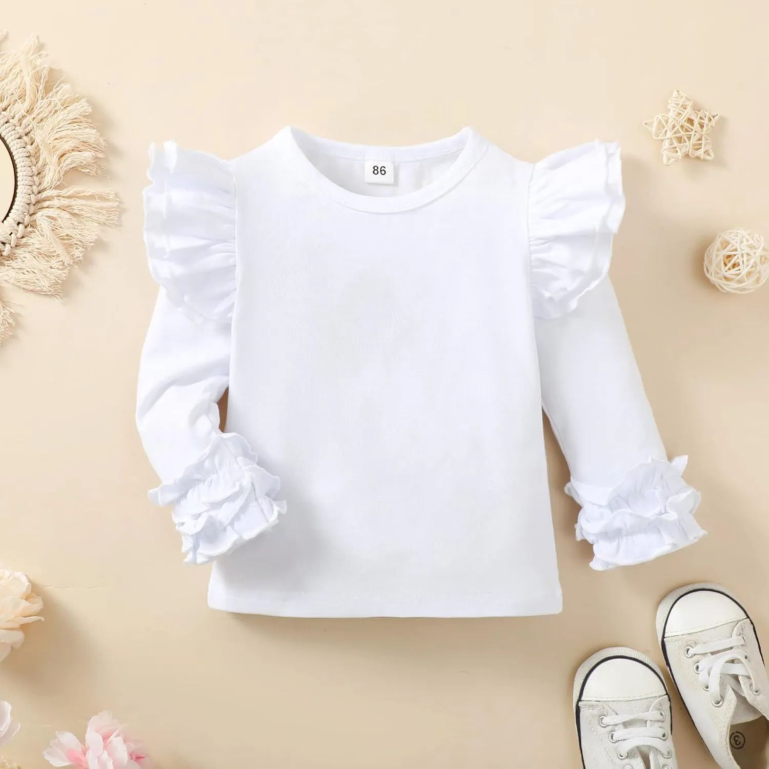 Toddler Baby Girl Solid Color T-Shirt Kids Blouse Plain Ruffle Sleeve Top Cotton Casual Clothes