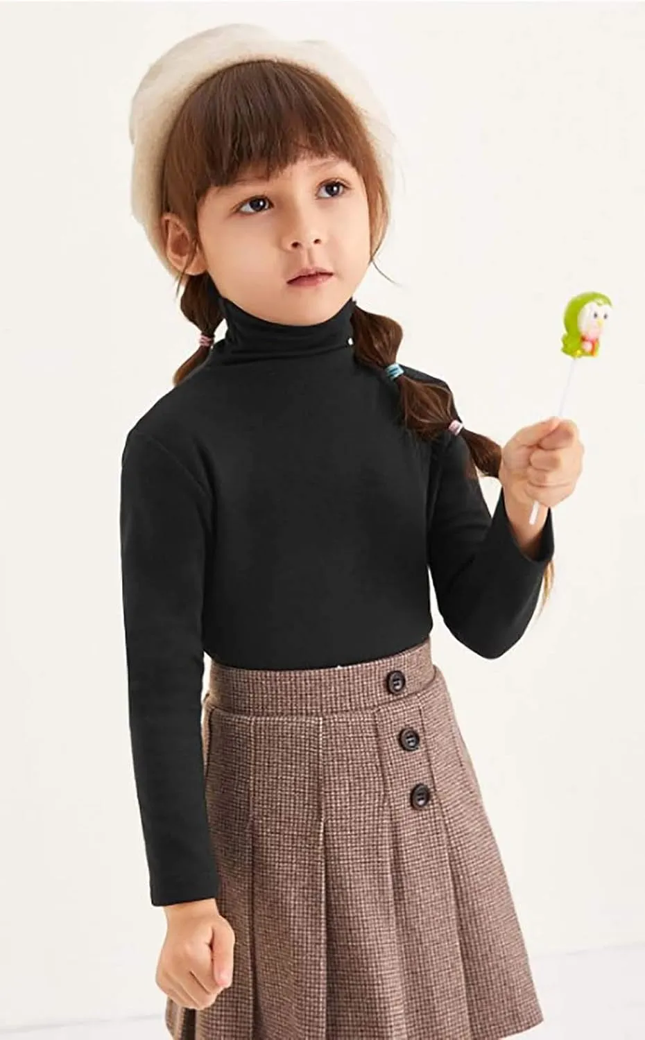Toddler Baby Little Girls Turtleneck T Shirt Top Long Sleeve Basic Solid Color Blouse 1-5Years Old