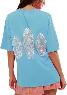 Women Y2k Embroidered Graphic Tees Preppy Teen Girls Short Sleeve Oversized Summer T-Shirt Coastal Beach Tops