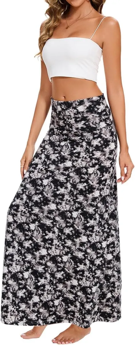 Womens Casual Soft Foldover High Waist Maxi Long Skirt Versatile Dress